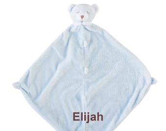 Personalized Angel Dear Blue Bear Baby Lovey Gift: Unique baby name security blanket, Custom new born lovie