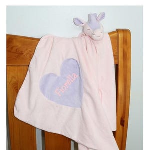 Personalized Pink Unicorn Baby Nap Blanket: Angel Dear Plush Animal Security Blanket. Embroidered with name zdjęcie 1