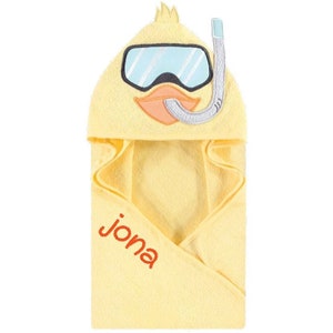 Personalized Scuba Duck Hooded Infant Towel: Unique baby name gift, Custom newborn gift
