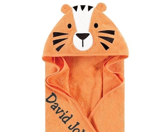 Tiger Hooded Baby Towel, Personalized, Infant Hooded Towel, Animal with name, FREE SHIPPING