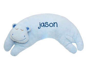 Personalized Angel Dear Blue Hippo Baby Pillow with FREE SHIPPING: Unique Baby Name Curved Pillow, Custom Newborn Gift