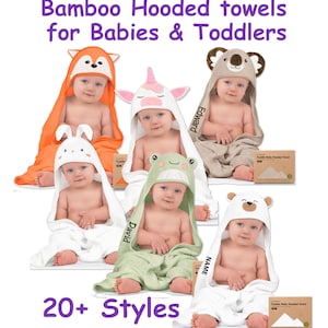 Personalized 20+ Organic Bamboo Hooded Spa Towel for Newborn to 5 Years old: Animal Theme; Unique baby name gift, Custom newborn gift