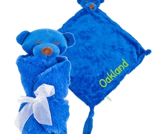Personalized Blue Bear Baby Lovey: Embroidered Name Security Blanket