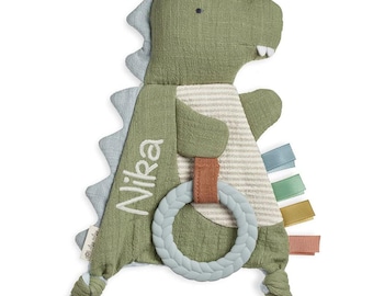 Personalized Dino Baby Lovey Gift: Baby name security blanket, custom newborn lovie, Crinkle Toy