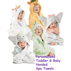 Personalized Organic Hooded Spa Towel for Toddlers & Babies: Animal Theme; Unique baby name gift, Custom child gift