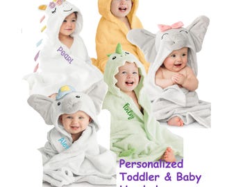 Personalized Organic Hooded Spa Towel for Toddlers & Babies: Animal Theme; Unique baby name gift, Custom child gift