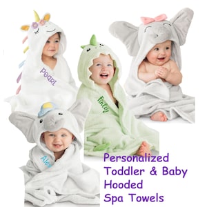 Personalized Organic Hooded Spa Towel for Toddlers & Babies: Animal Theme; Unique baby name gift, Custom child gift