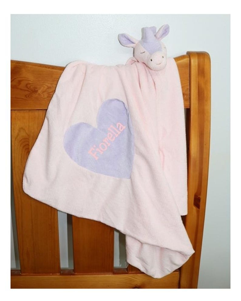 Personalized Pink Unicorn Baby Nap Blanket: Angel Dear Plush Animal Security Blanket. Embroidered with name zdjęcie 1