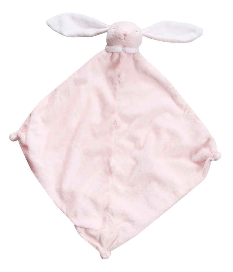 Angel Dear pink bunny baby lovey, cashmere-soft fabric, lightweight and cozy design for newborns and toddlers. Lightweight and travel-friendly – perfect for diaper bags and strollers. Each lovie is carefully packaged and ready for gifting.