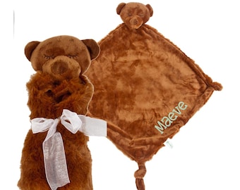 Personalized Brown Bear Baby Lovey: Embroidered Name Security Blanket