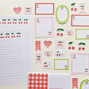 Kit de escritura de cartas de cereza imprimible - papel penpal y conjunto de sobres feliz correo de caracol kawaii ephemera pack flor primavera verano cottagecore