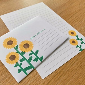 Set stampabile per scrivere lettere girasole - kit carta penna e busta set di cancelleria digitale per posta ordinaria happy mail cottagecore stampabile