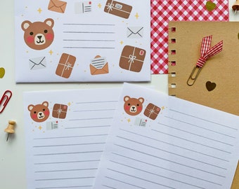 Printable bear mail letter writing set - penpal paper & envelope kit digital happy mail snail mail air mail set printable cottagecore