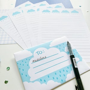 Set stampabile per scrivere lettere con cielo nuvoloso - carta penna e busta digitale happy mail set di cancelleria per posta ordinaria stampabile cottagecore