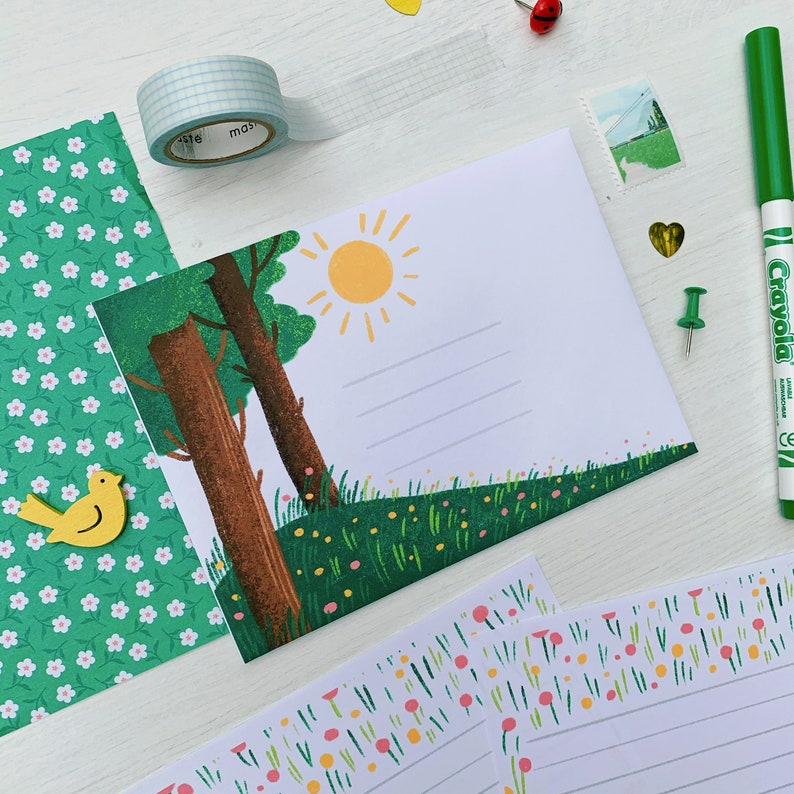 printable cute forest letter writing set penpal paper etsy