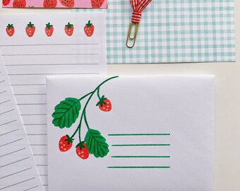 Printable strawberry letter writing set - penpal paper & envelope kit digital happy mail snail mail stationery set printable cottagecore