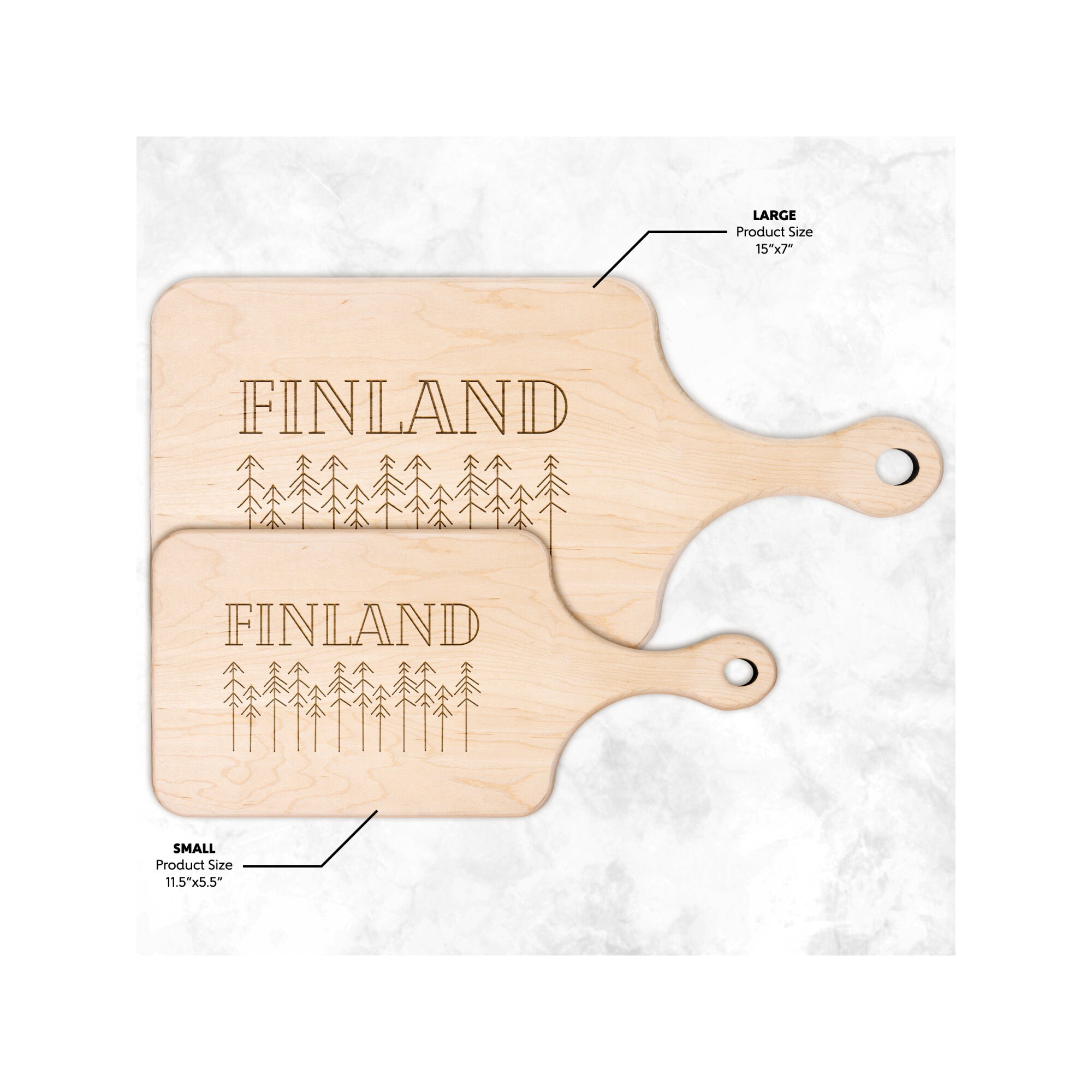 Finland With Pine Trees Wood Paddle Cutting Board / Finnish Cutting
