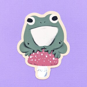 Stickers grenouille crapaud mignon Halloween sur champignons, cadeau pour amateur de crapauds, vinyle glacé effrayant Woodland, champignon amanite, carnet de croquis, sticker bouteille