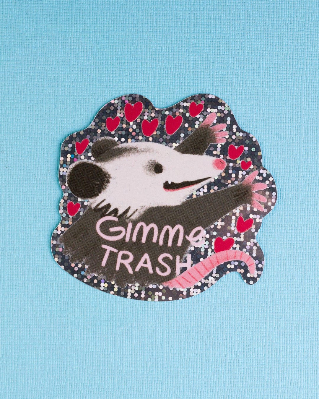 Possum Gimme Trash - Glitter Vinyl Sticker Cute Silly Funny Colourful ...