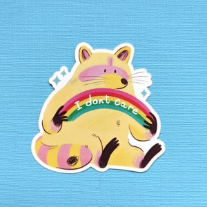 Non mi interessa - Adesivi impermeabili a forma di procione, divertente arcobaleno di procioni, regalo per gli amanti dei procioni, adesivo in vinile lucido, citazione motivazionale