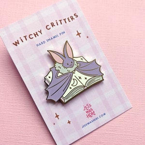 Cute Bat Hard Enamel Pin, Bat Lover Gift, Stocking Filler, Spooky Halloween, Witchcraft Book, Witchy Familiar, Vampire Long Eared Bat