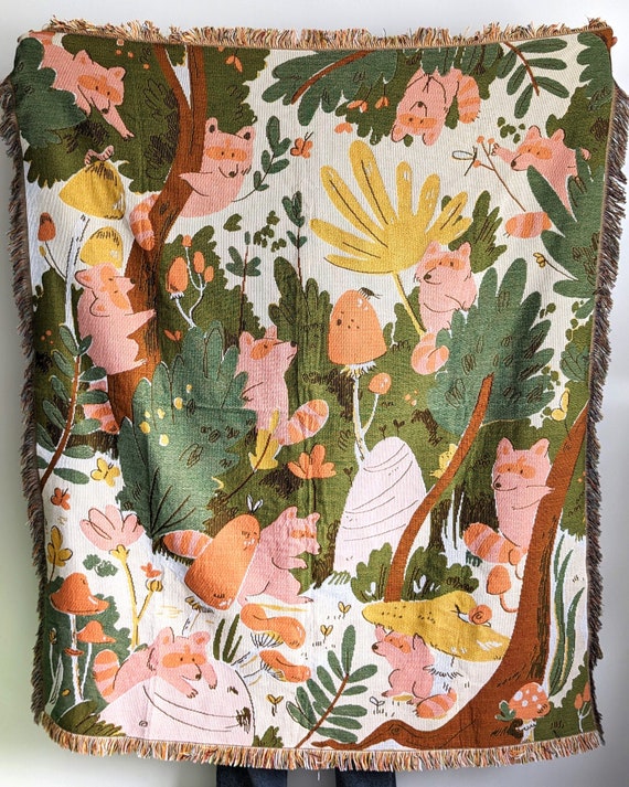 Raccoon Forest Tapestry Throw Blanket Cotton and Polyester Blanket Raccon Lover Gift Nature Jungle Inspired Boho Home Decor Etsy Canada