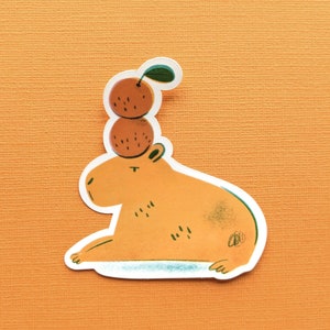 Capybara e arance, adesivi impermeabili Capybara, adesivo glitter in vinile, regalo amante Capybara, capibara scontroso
