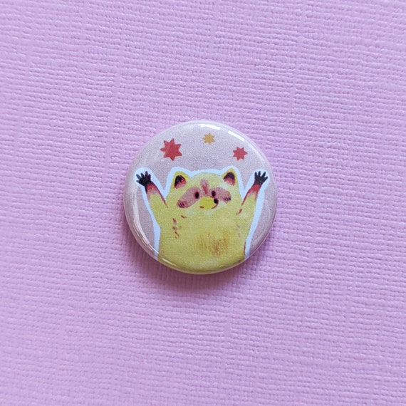 Handmade Unique Button Badge Lovable Raccoon