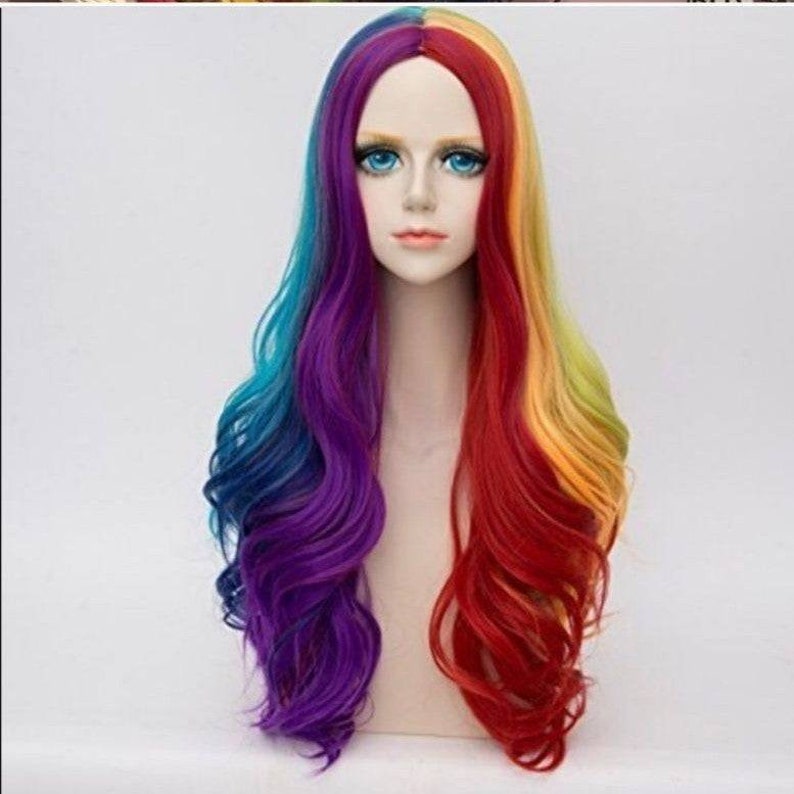 Colored Rainbow Heat Resistant Wig Unicorn Long Curly Wavy Etsy