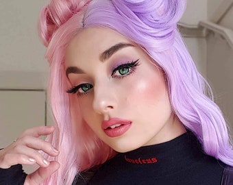 Pink Purple Curly Wave Lace Front Wig Etsy Uk