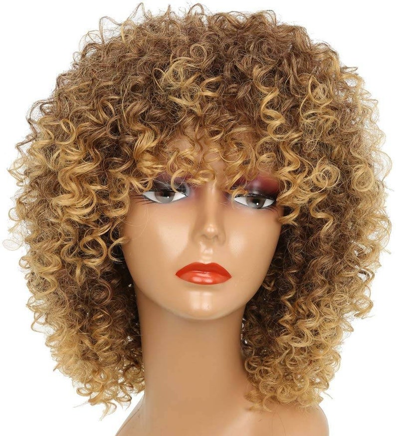 Blonde Brown Mixed// Kinky Curly Wig// Exquisite Black Short Etsy