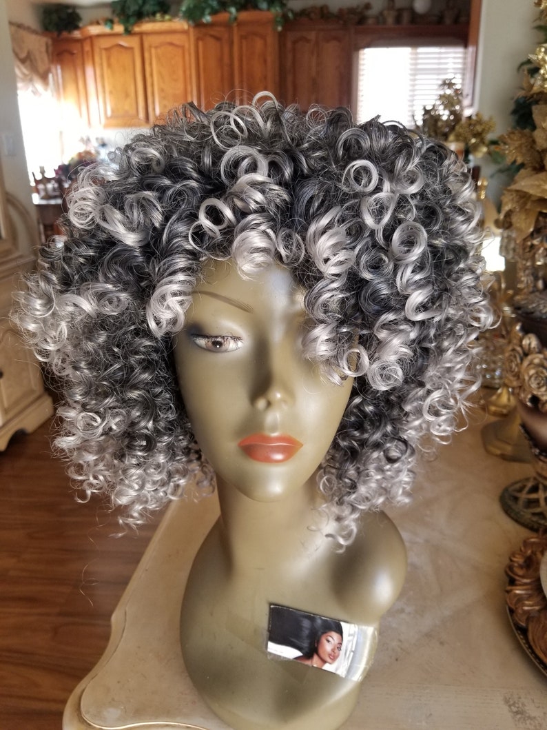Salt and Pepper Gray/ Kinky Curly Wig/Wi Exquisite Black Short Etsy