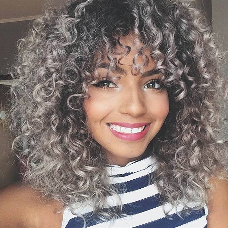 Salt and Pepper Gray/ Kinky Curly Wig/Wi Exquisite Black Short Etsy