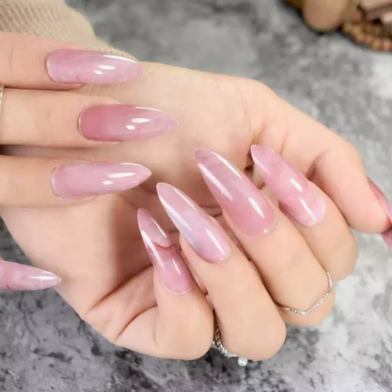 Pink Marble Stilleto NailsCoffin NailsArtificial NailsPress on NailsFalse NailsCoffin NailsLong NailsBeautiful Nails