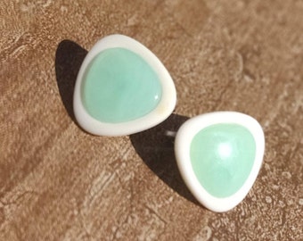 Aquamarine and White Geo Style Clip-on Earrings
