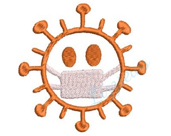 Covid particle wearing a mask embroidery design