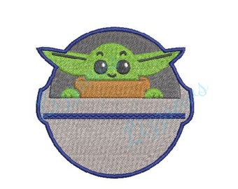 Baby Yoda in carrier pod embroidery design