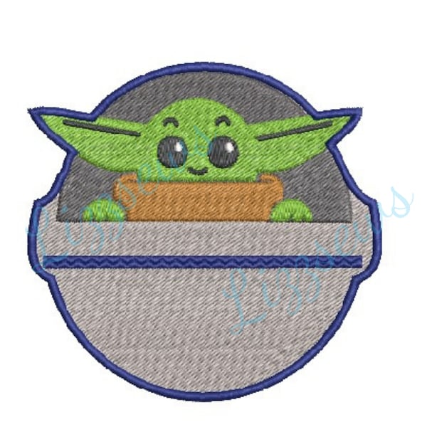 Baby Yoda in carrier pod embroidery design