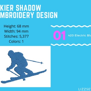 Skier shadow embroidery design image 5