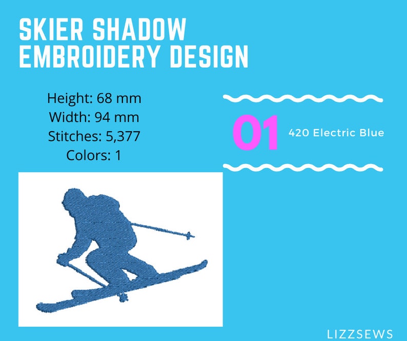 Skier shadow embroidery design image 5