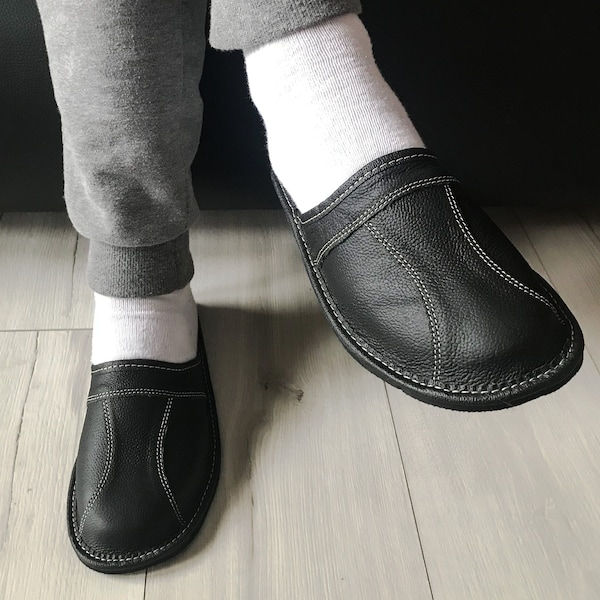 Men Leather Slippers  Garden Home Socks Flip-Flop, Babouche Slippers, Handmade Slippers,