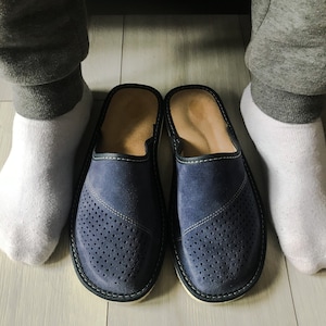 Handmade Men s Leather Slippers Shoes Sandals Flip Flops Black