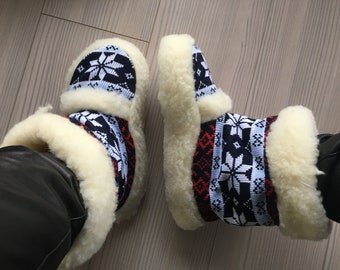 Warm House Shoes Wool Sheepskin Slipper Boots Winter Comfortable Slippers Above Ankle Boot Slippers