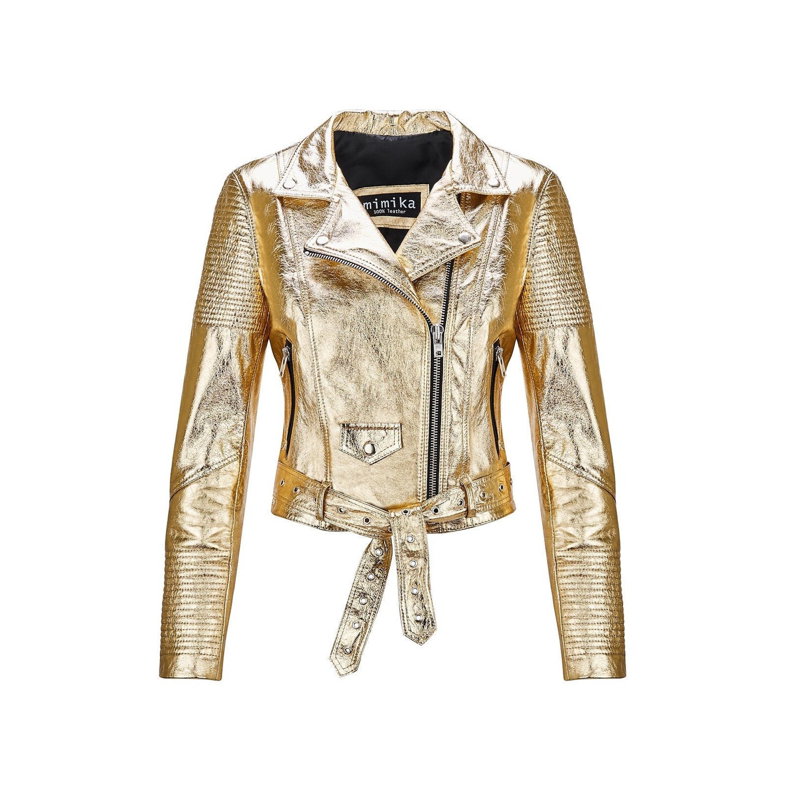 Gold Leather Jacket Handmade Fashion Jacket Biker Jacket Etsy
