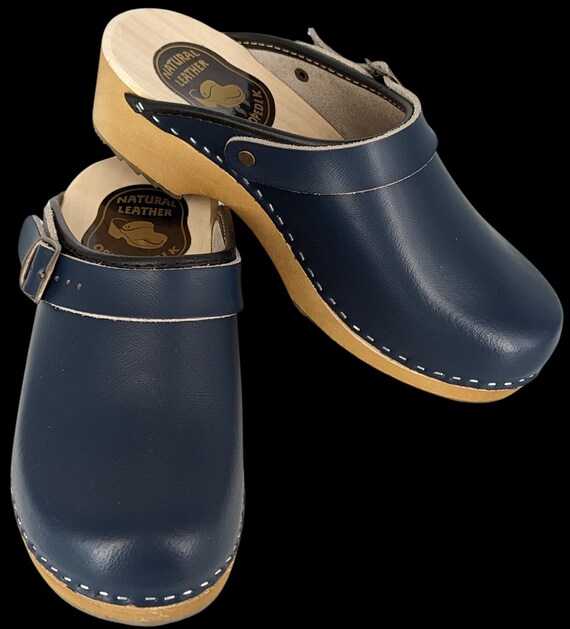 Bois Sabot Scandinave Sabots En Bois Bleu Marine Pour Femme