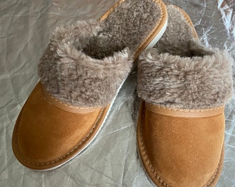 Natural Leather Sheepskin Slippers Suede Soft Fur Comfy Warm Indoor Home Working Gift Different Colours All Sizes