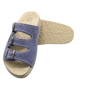 Sandali in pelle scamosciata blu con cinturini Pantofole con fibbia in pelle naturale per uomo Pantofole da giardino da uomo