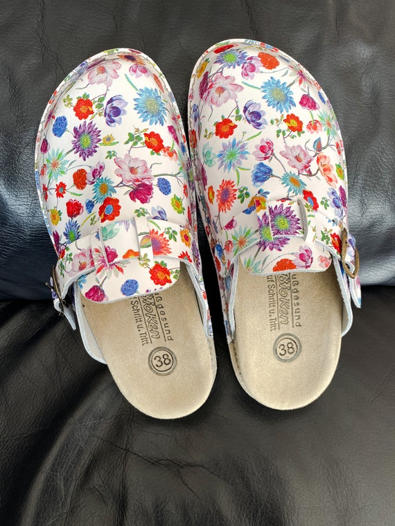 Buy Leather Mules Flowers Print Colourful Sandals Leather Slip ons