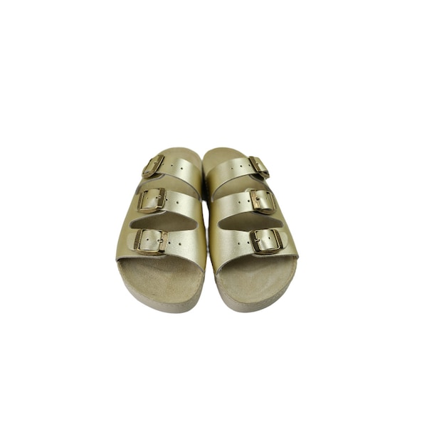 Gold Metallic  Women's Leather Sandals Flip Flops With Straps Strapped Summer Footwear For Women