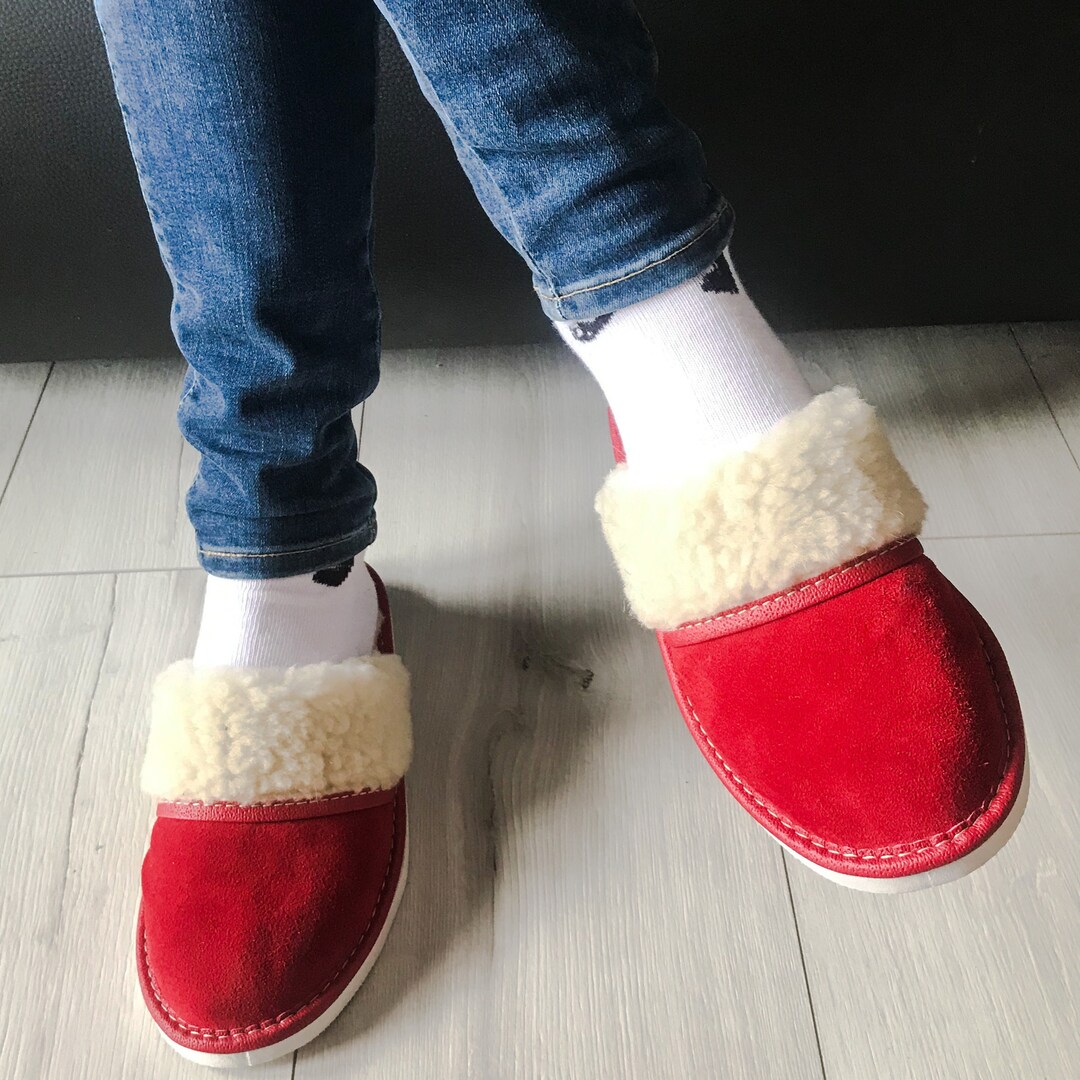 Natural Leather Sheepskin Slippers Suede Soft Fur Comfy Warm